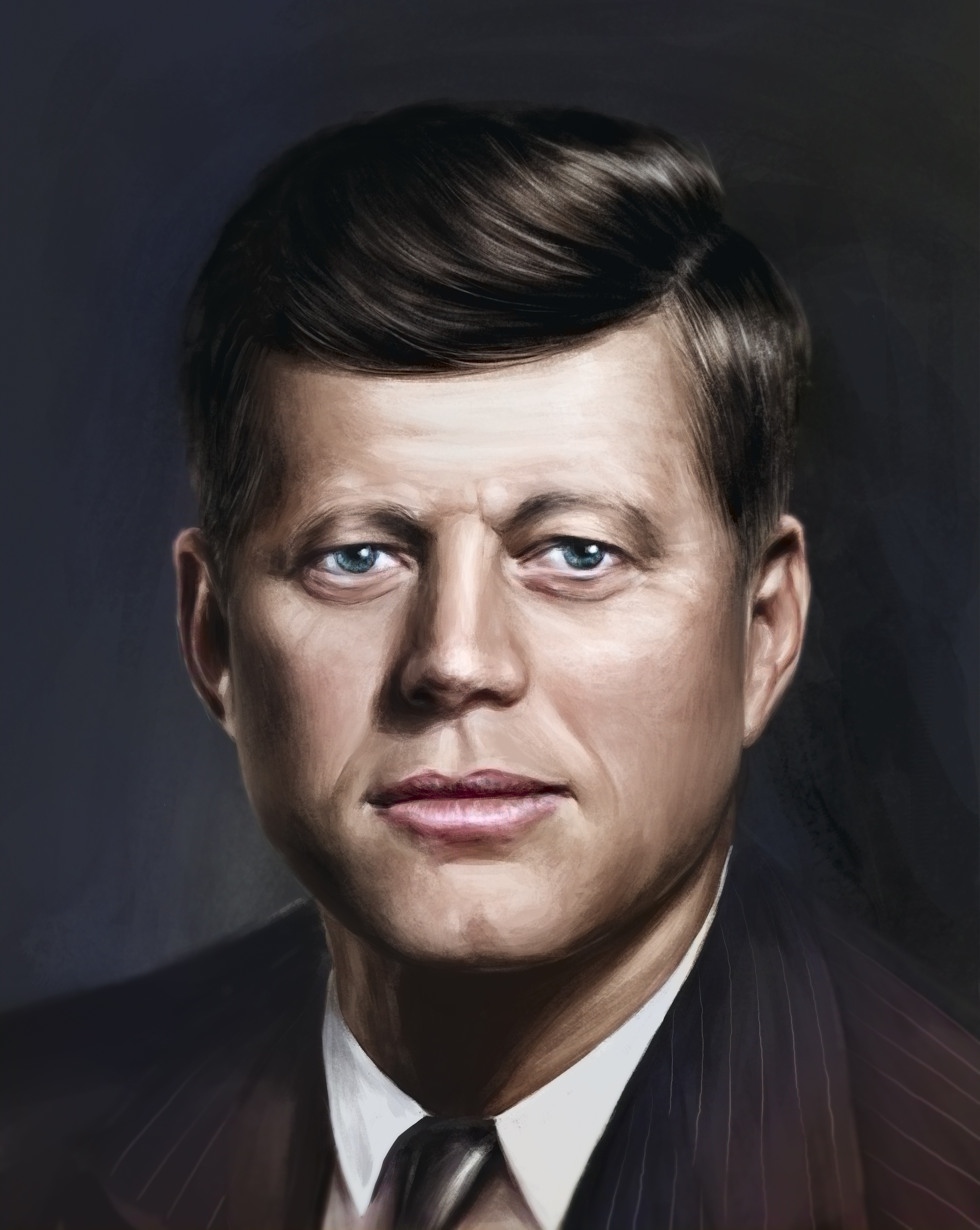 J. F. Kennedy - reprodukce kresby, kolorovaná - NA OBJEDNÁVKU DO 5 DNŮ