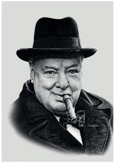 Winston Churchill - reprodukce kresby, světlé pozadí